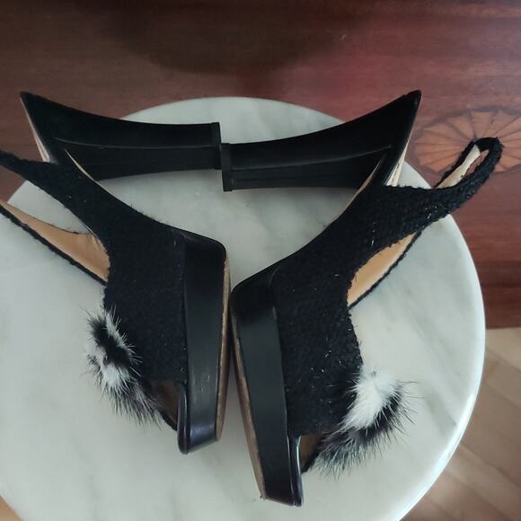 Kate Spade Women's Boucle Sparkle Tweed Mink Bow Open Toe Sling Back Heels 9B - Picture 7 of 10